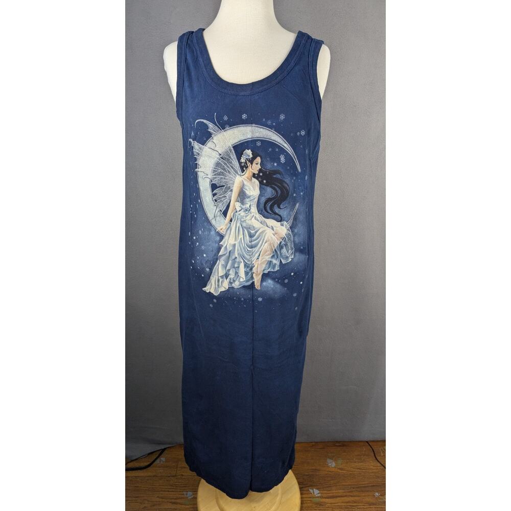 The Mountain Tank Top Maxi Dress Large Blue Tie Dye Print Fairy Moon Crescent